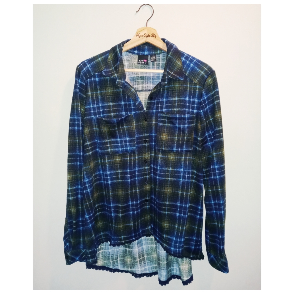 eye candy Plaid High Low Shirt 1X